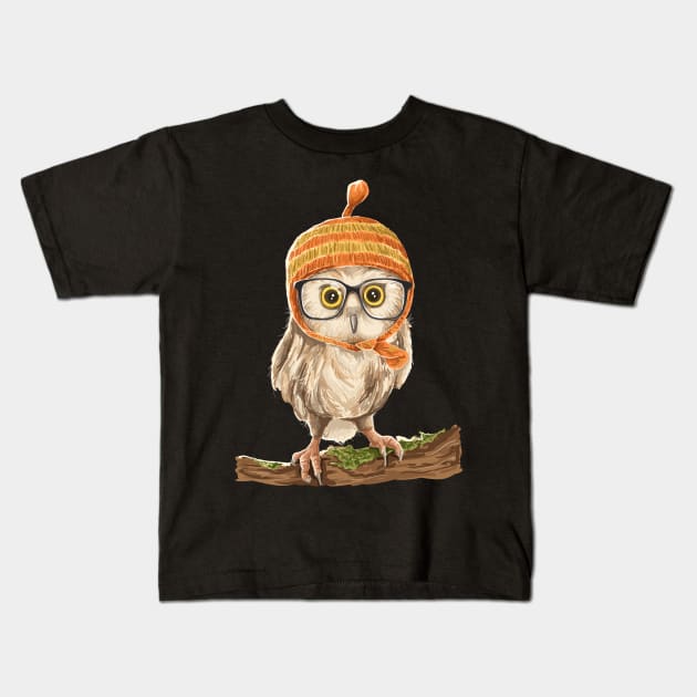 Baby owl in black Kids T-Shirt by Dilectum